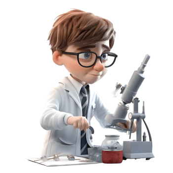 Focused 3D Doctor with Microscope Suitable for Pathology or Laboratory Related Concepts PNG Transparent Background