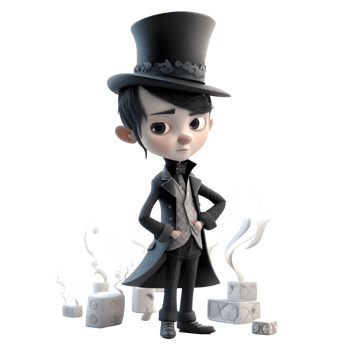 Illusory 3D Boy Magician with Top Hat and Cape Great for Stage or Performance Concepts PNG Transparent Background