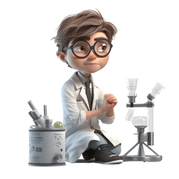 Modern 3D scientist man in white laboratory coat holding a test tube PNG Transparent Background