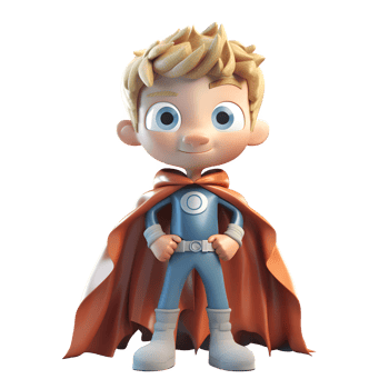 Courageous 3D Boy in Superhero Suit on White Background PNG Transparent Background