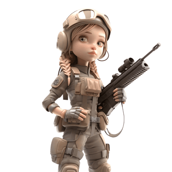 Brave in Uniform A 3D Cute Girl Army Character with Gun PNG Transparent Background