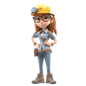 Cute and Capable 3D Engineer Women Skilled and Productive Models for Project Management Industry Media PNG Transparent Background