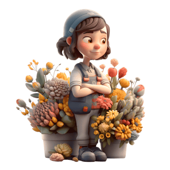 Fresh and Vibrant 3D Florist Women Lively and Youthful Characters for Spring and Summer Floral Collections PNG Transparent Background