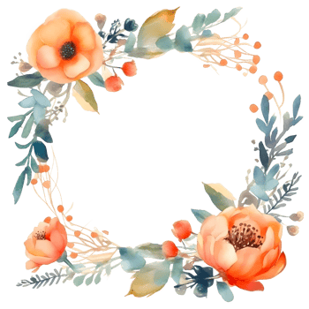 Elegant Floral Watercolor Frame for Wedding Invitations and Greeting Cards. PNG Transparent Background