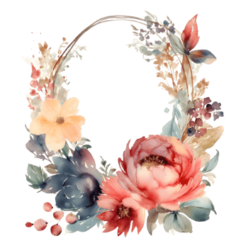 Boho Style Floral Frame with Feathers and Butterflies. Romantic Invitation Design. PNG Transparent Background