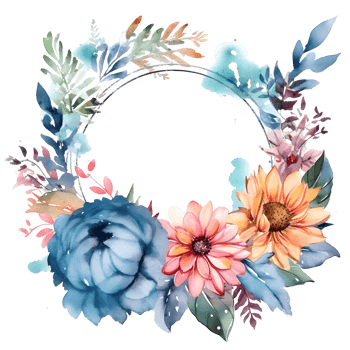 Colorful Floral Border with Spring Flowers and Blooms. Botanical in Watercolor. PNG Transparent Background