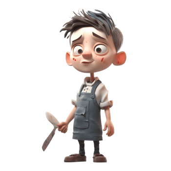 Serious 3D Butcher Holding a Sausage Perfect for Deli or Charcuterie Themed Designs PNG Transparent Background