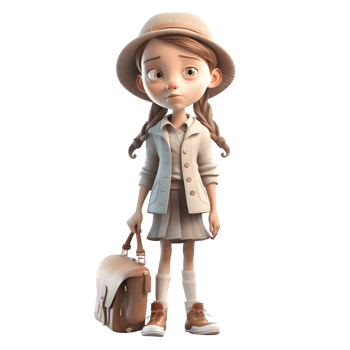 Learning the Ropes Cute 3D Girl Student PNG Transparent Background