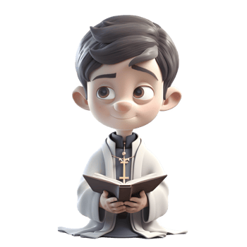 Virtual 3D Priest Man with Cross on White Background PNG Transparent Background