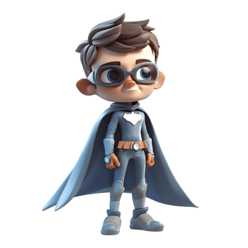 3D Boy in Awesome Superhero Costume on White Background PNG Transparent Background
