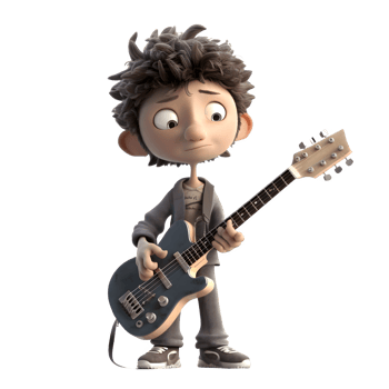 Cute Musician Kids with Guitars PNG Transparent Background