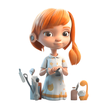 3D Hair Salon Girl with Hairdryer and Brush PNG Transparent Background