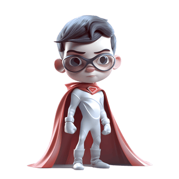 Fearless 3D Boy in Dynamic Superhero Outfit on White Background PNG Transparent Background