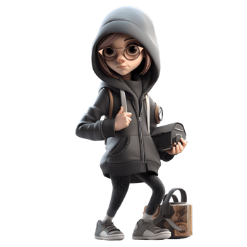 Whimsical 3D Burglar Girl Unique and Quirky Character for Creative Projects PNG Transparent Background