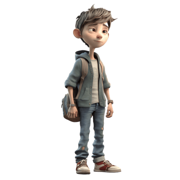 Attentive 3D Student boy with finger on lips on white background PNG Transparent Background
