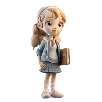 Head of the Class Cute 3D Girl Student PNG Transparent Background
