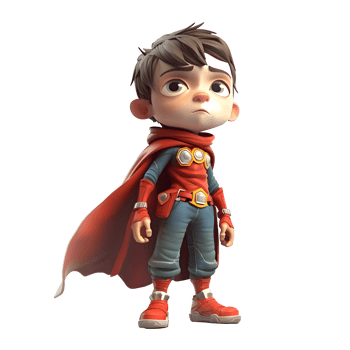 3D Boy in Bold Superhero Costume on White Background PNG Transparent Background