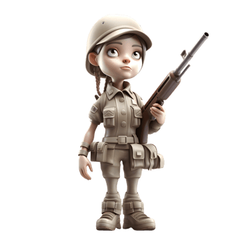 Guardian Angel A 3D Cute Girl Army Character with Weapon PNG Transparent Background