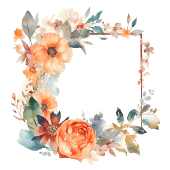 Botanical Flower Frame Design with Wildflowers, Leaves and Branches. Perfect for Spring or Summer Invitations, Greeting Cards, Posters and More. Hand-drawn PNG Transparent Background
