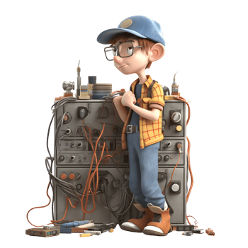 Skilled 3D Electrician with Electric Panel Perfect for Electrical or Control System Related Projects PNG Transparent Background