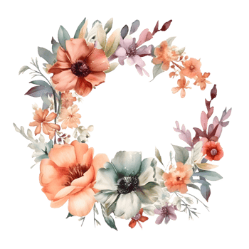 Soft watercolor floral wreath with pastel pink and blue blooms PNG Transparent Background