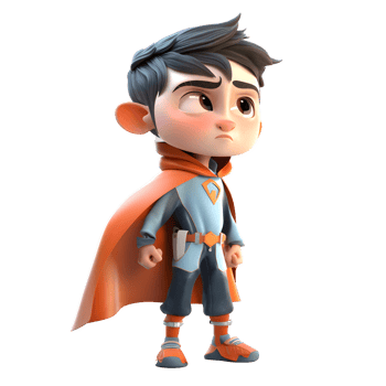 Strong 3D Boy in Heroic Costume on White Background PNG Transparent Background