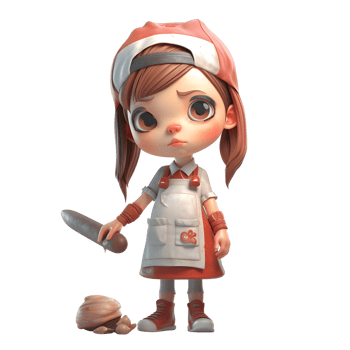 3D Butcher Cute Girl Holding a Pork Roast Great for BBQ or Grilling Themed Designs PNG Transparent Background
