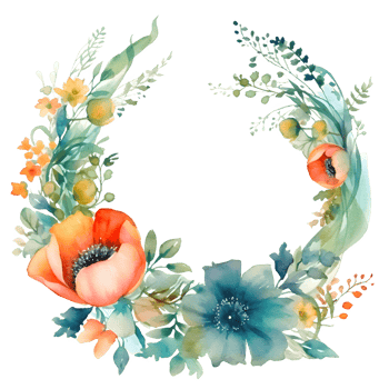 Elegant Floral Watercolor Frame for Wedding Invitations and Greeting Cards. PNG Transparent Background