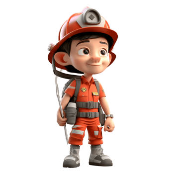 Skilled 3D Firefighter Boy with Training Equipment Ideal for Firefighting or Rescue Training Programs PNG Transparent Background