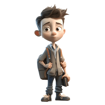 Smart young 3D Student boy studying on white background PNG Transparent Background