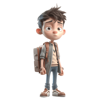 Cheerful 3D Student boy with backpack on white background PNG Transparent Background