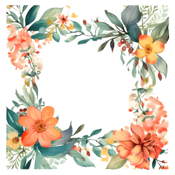 Colorful Floral Border with Spring Flowers and Blooms. Botanical in Watercolor. PNG Transparent Background