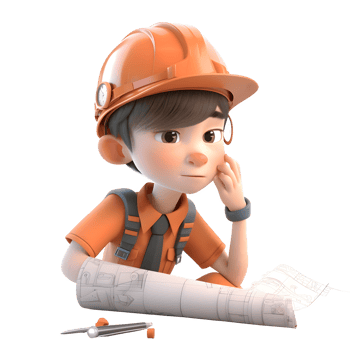 Smart 3D Engineer with Blueprints Ideal for Construction or Design Related Concepts PNG Transparent Background