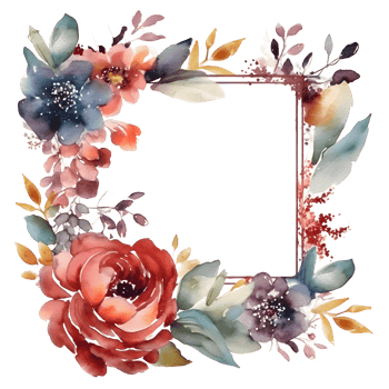 Delicate Floral Wreath with Roses, Dahlias and Eucalyptus Leaves. Hand Painted Watercolor Design. PNG Transparent Background