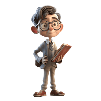 Confident 3D Student boy holding books on white background PNG Transparent Background