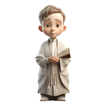 Animated 3D Priest in Black Robe Holding Cross on White Background PNG Transparent Background