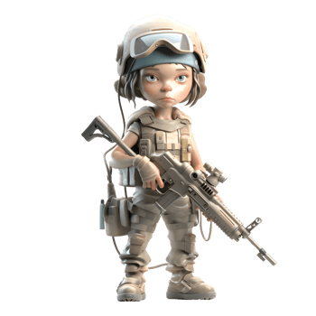 Protector of the Nation A 3D Cute Girl Army Character with Gun PNG Transparent Background