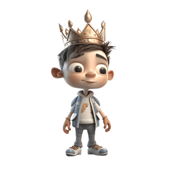 Commanding 3D Boy King Great for Leadership or Strategy Themed Concepts PNG Transparent Background