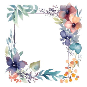Elegant Floral Watercolor Frame for Wedding Invitations and Greeting Cards. PNG Transparent Background