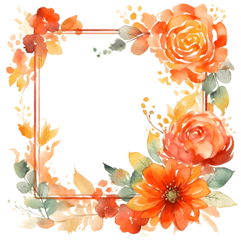Spring Garden Frame with Blooming Flowers and Leaves. Hand Drawn Watercolor . PNG Transparent Background
