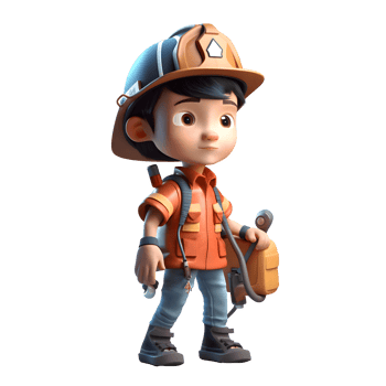 Fearless 3D Firefighter Boy with Flashlight Perfect for Nighttime Rescue or Emergency Scenarios PNG Transparent Background