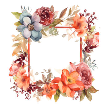 Watercolor Floral Frame with Blush Pink and Peach Flowers. Perfect for Bridal Shower Invitations. PNG Transparent Background