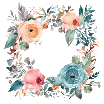 Botanical with Floral Frame and Butterflies. Spring and Summer Design. PNG Transparent Background