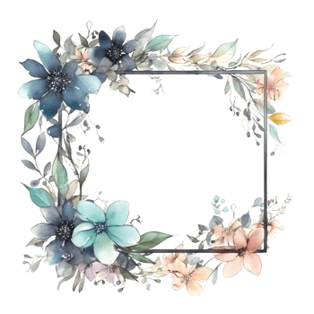 Botanical with Watercolor Floral Frame and Feathers. Perfect for Bohemian Designs. PNG Transparent Background