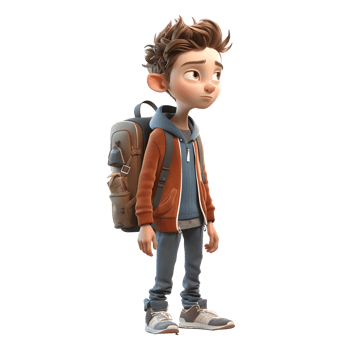 Focused 3D Student boy writing in notebook on white background PNG Transparent Background