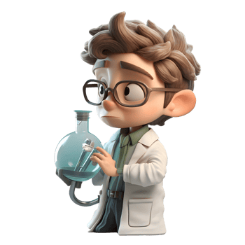 High quality 3D scientist man with microscope in scientific research PNG Transparent Background