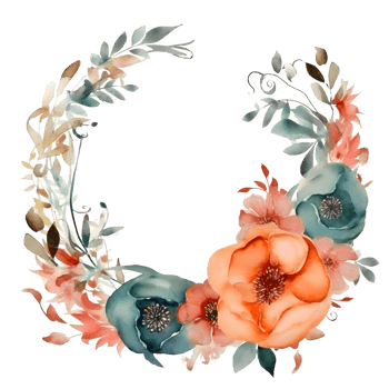 Colorful Watercolor Floral Border with Blooming Flowers and Leaves. Perfect for Birthday Invitations. PNG Transparent Background