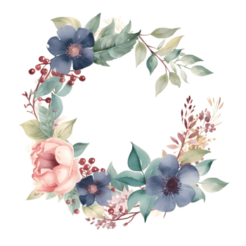 Beautiful Watercolor Floral Frame Design for Wedding Invitations or Greeting Cards. Hand-drawn Flowers and Leaves in Soft Pastel Colors. PNG Transparent Background