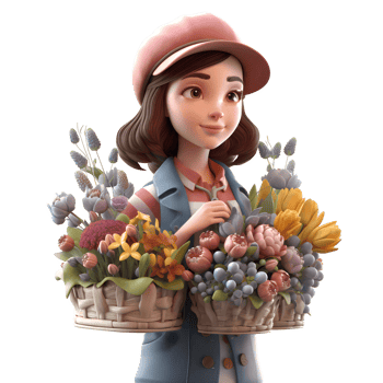Graceful and Timeless 3D Florist Women Serene and Enduring Characters for Classic and Traditional Floral Designs PNG Transparent Background
