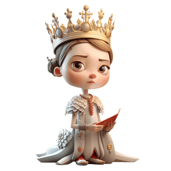 Proud 3D Queen with a Majestic Robe PNG Transparent Background